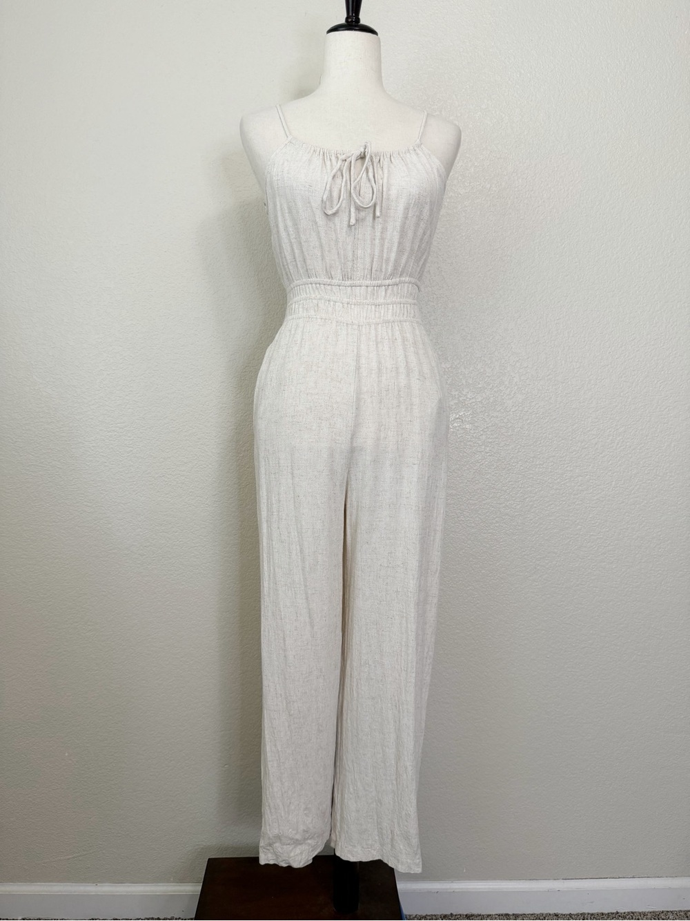 Monteau Oatmeal Heather Elastic Waist Jumpsuit, Size XS